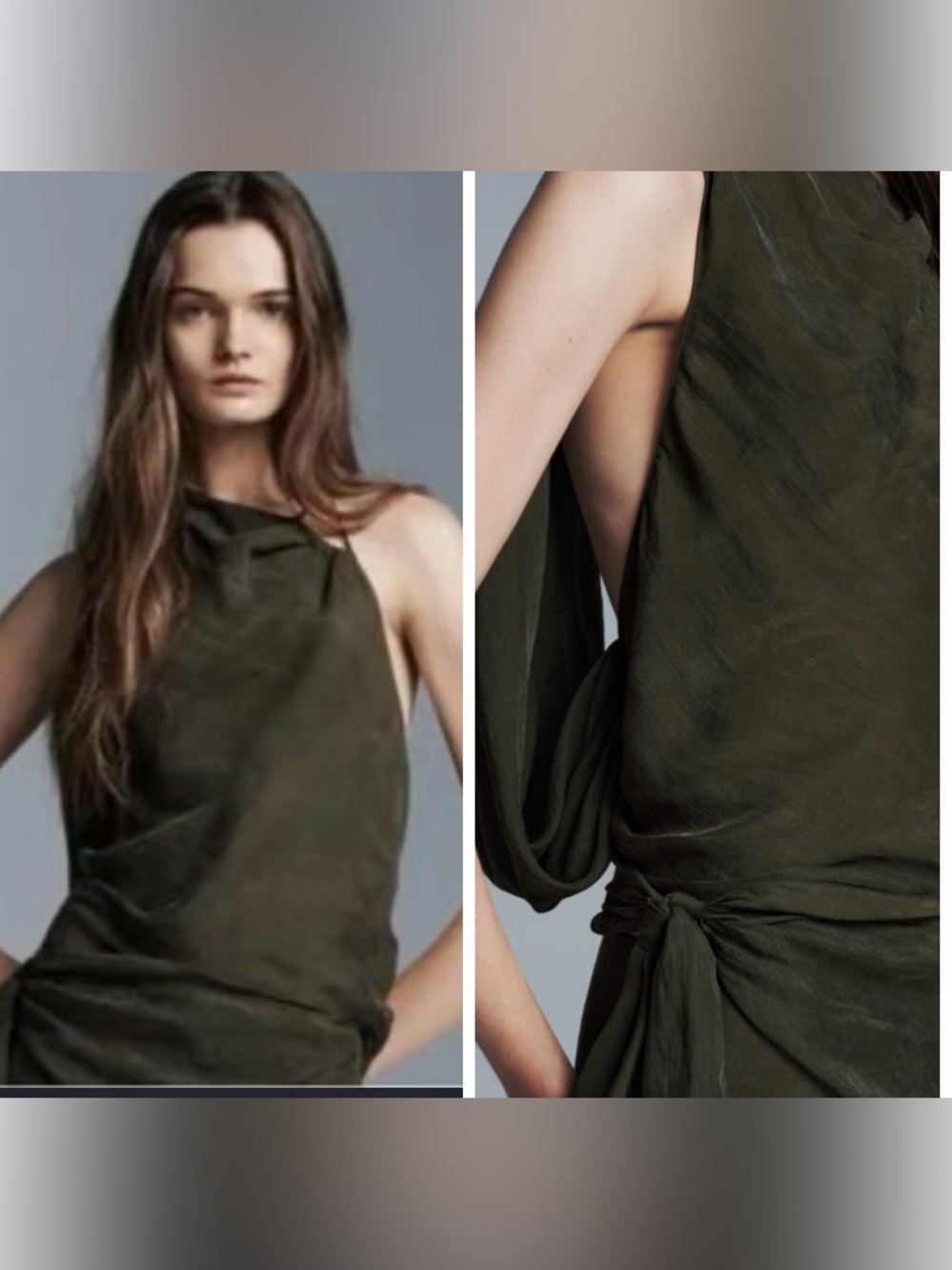 New Zara Sleeveless Olive Green Draped top